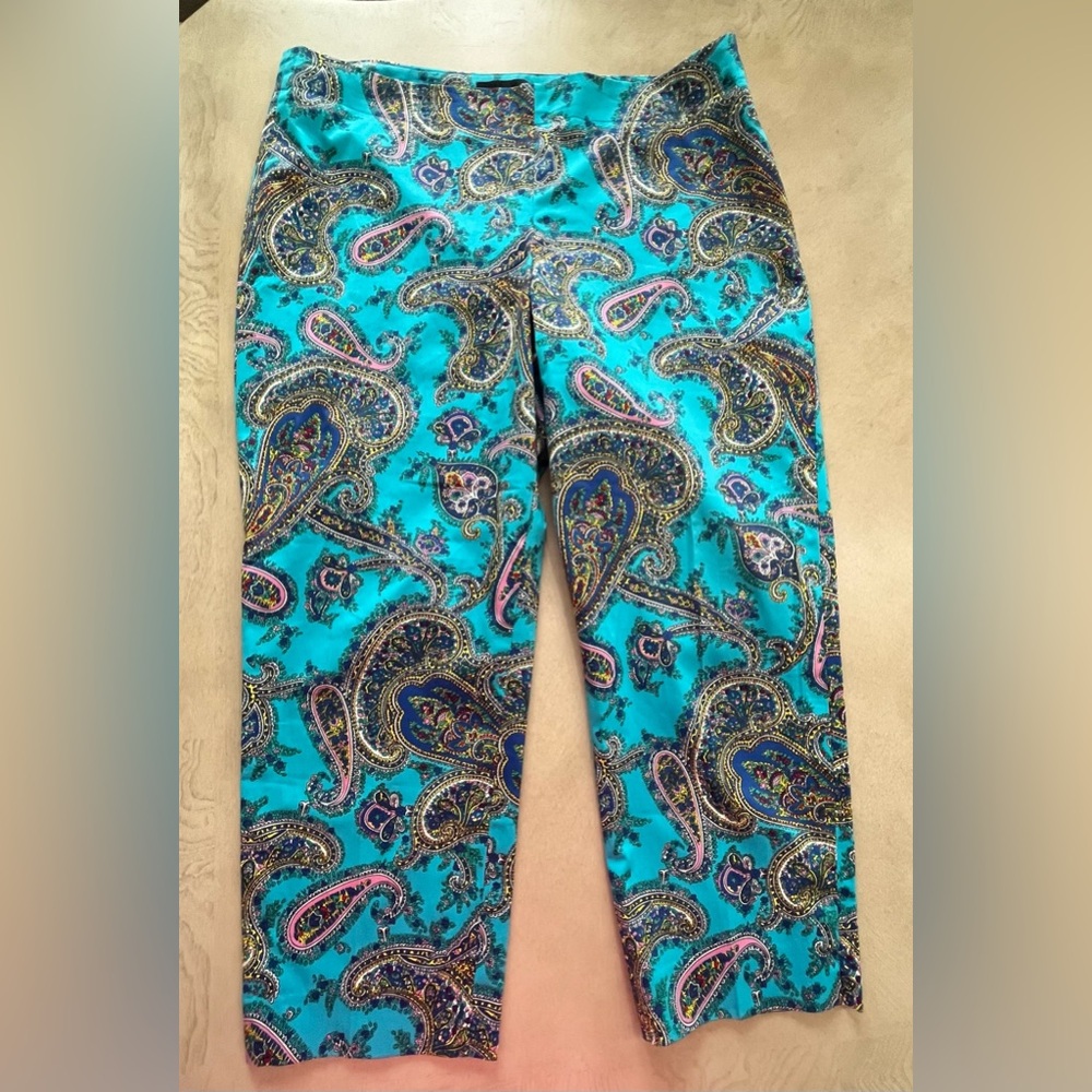 Talbots Turquoise Paisley Cropped Pants